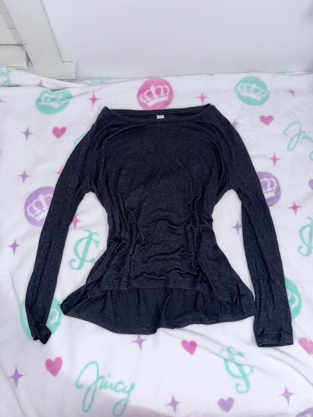 Old Navy Charcoal Gray Heathered Long Sleeve Crewneck Tee Shirt - Medium